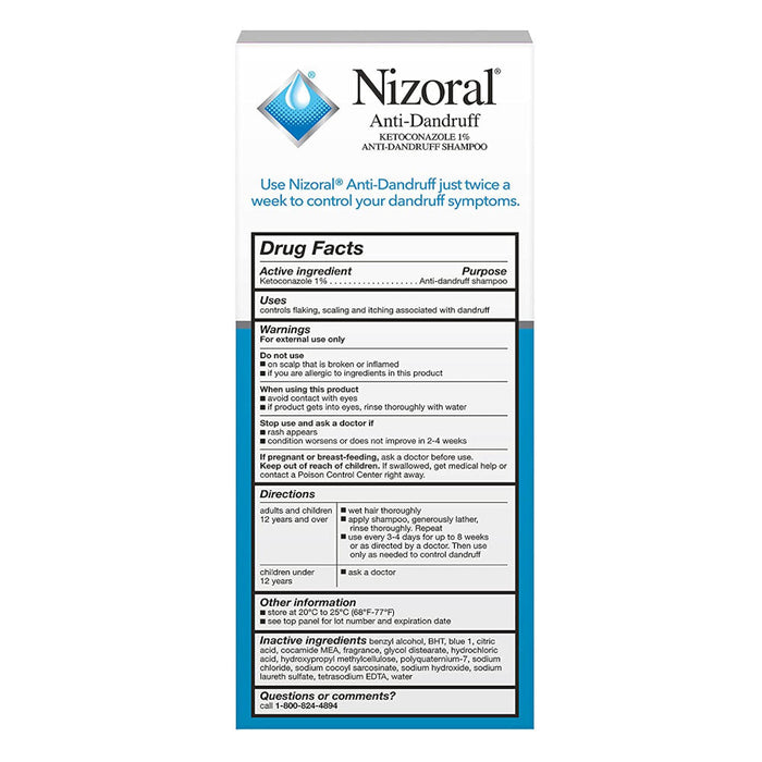 Nizoral Anti-Dandruff Shampoo with 1% Ketoconazole, Fresh Scent, 7 Fl Oz Usage Instructions On Reverse Of Product Packaging