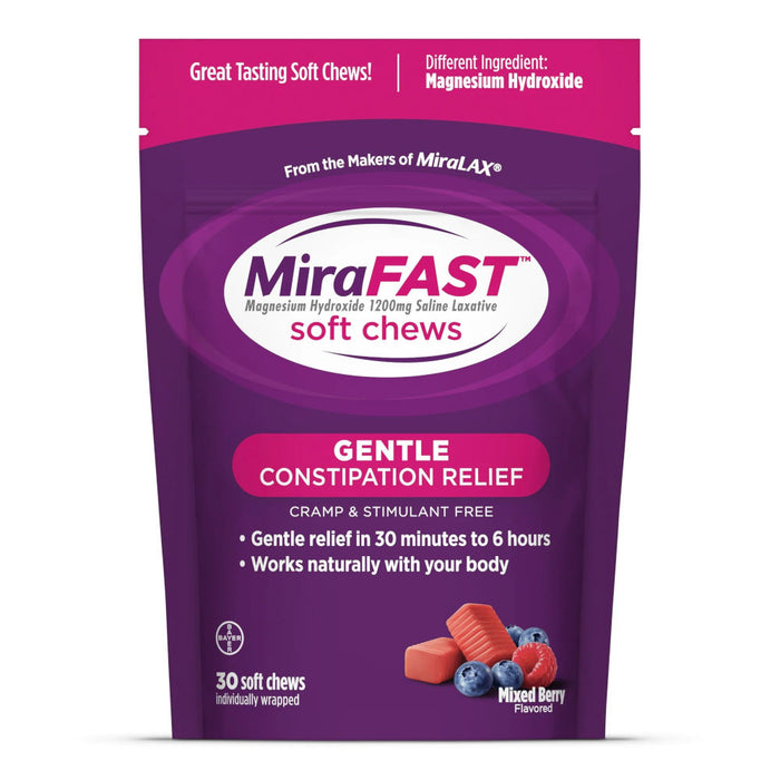 MiraFAST Soft Chews Gentle Constipation Relief 30 In Front Of White Background