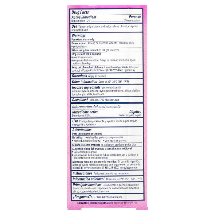 Monistat Complete Care Chafing Relief Powder Gel, 1.5 oz usage instructions shown on reverse of product packaging, in front of white background