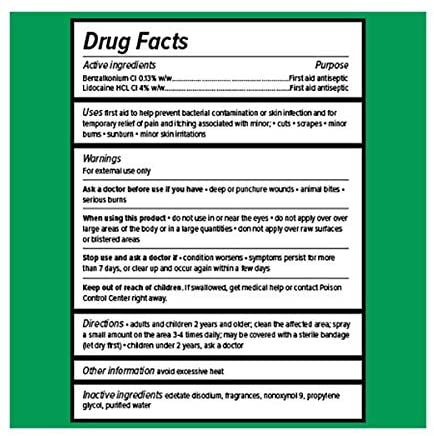 Bactine Max Pain Relieving Spray  Usage Instructions On Reverse Of Product Packaging