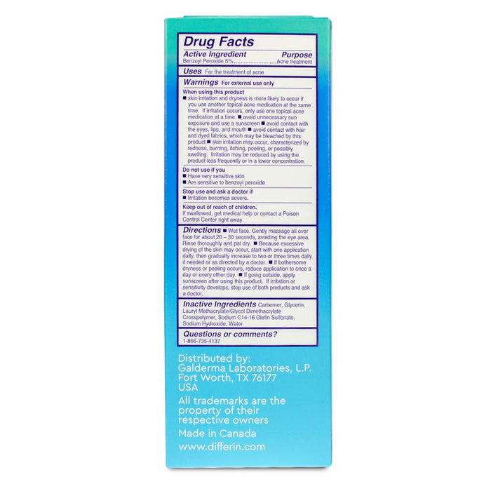 Differin Daily Deep Cleanser 4 Oz Usage Instructions On Reverse Of Product Packaging. In front Of White Background.
