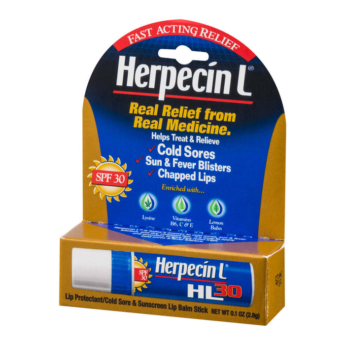 Herpecin L Lip Balm Stick SPF 30 Cold Sore Sun & Fever Blisters and Chapped Lips Relief, 1 Ounce Tube