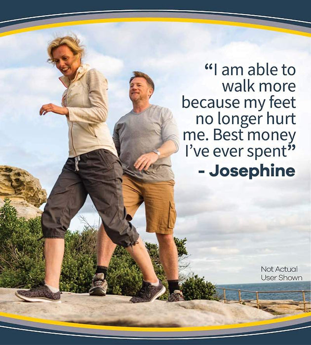 Dr. Scholl's Pain Relief Orthotics Insloes For Plantar Fasciitis - Image of two people walking freely due to the use of insoles