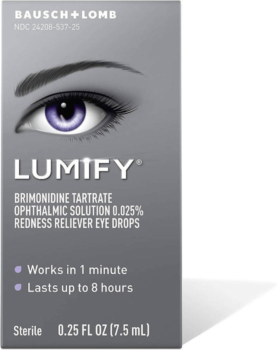 Lumify Eye Drops UK Redness Reliver Eye Drops 7.5ml outer packaging box in front of white background
