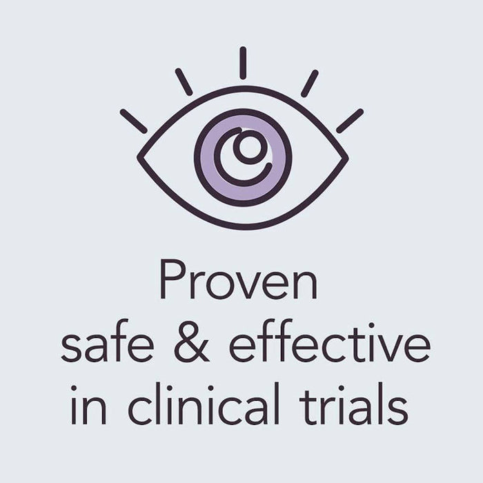 Lumify Eye Drops UK Redness Reliver Eye Drops Banner showing a drawing of an eye ball with the slogan Proven, Safe & Effective in clinical trials
