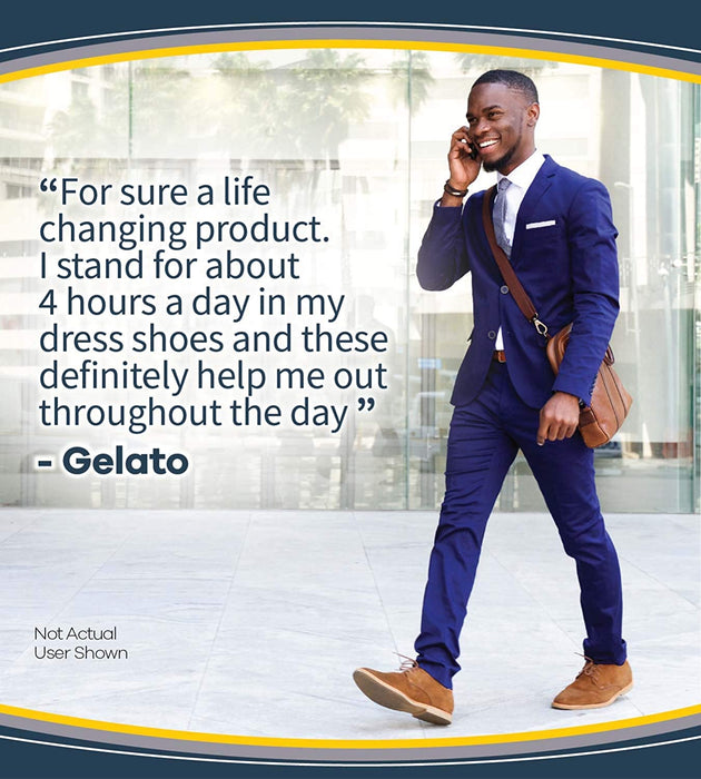 Dr. Scholl's Pain Relief Orthotics Insloes For Plantar Fasciitis - image of man smiling and walking freely due to comfort provided by insoles