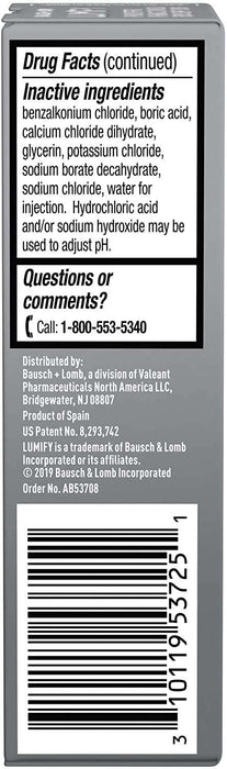 Lumify Eye Drops UK Redness Reliver Eye Drops 7.5ml ingredients list on side of outer packaging