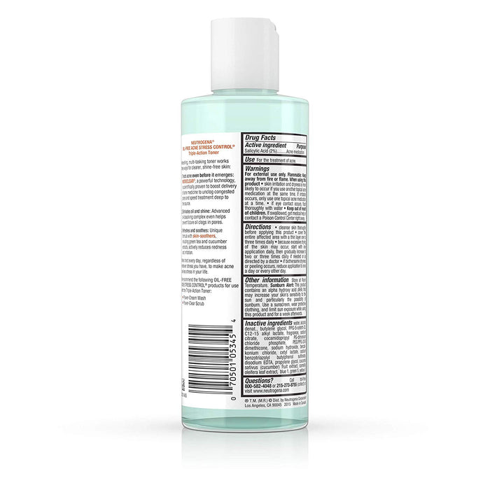 NEUTROGENA OIL-FREE Acne Stress Control Triple-Action Facial Toner 8 oz reverse side product image