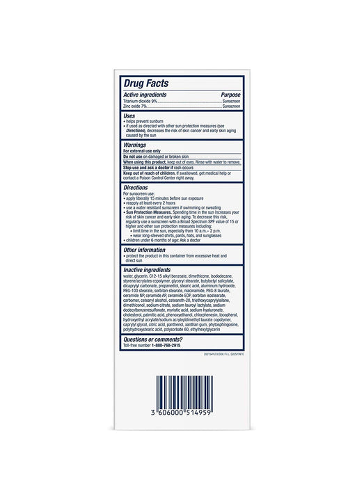 CeraVe Hydrating Face SPF 50 Mineral Sunscreen usage instructions on outer packaging