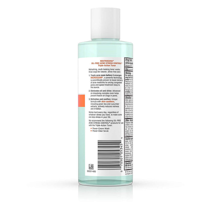 NEUTROGENA OIL-FREE Acne Stress Control Triple-Action Facial Toner 8 oz directions on product bottle