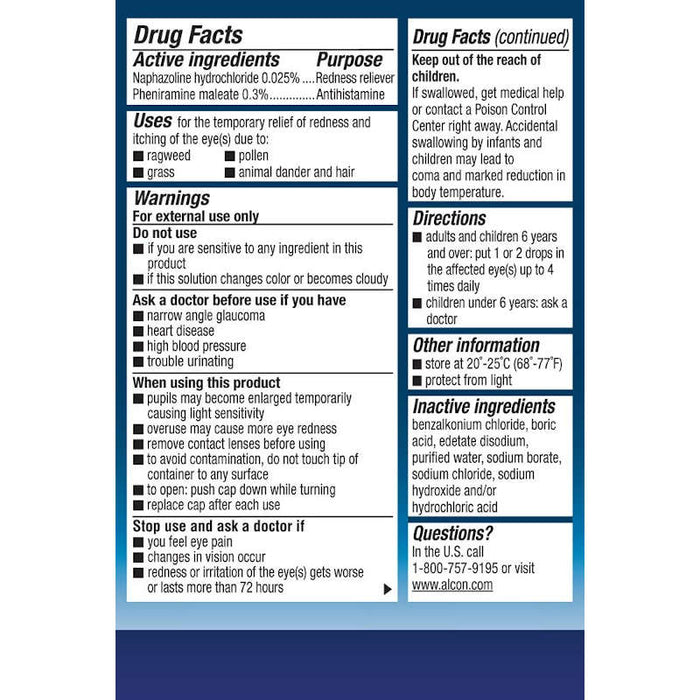 Naphcon-A  Eye Drops usage instructions on reverse of product packaging