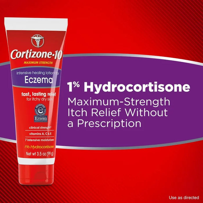 Cortizone 10 Maximum Strength Intensive Healing Lotion For Eczema 3.5 Oz Banner That Reads - Maximum Strength Itch Relief 