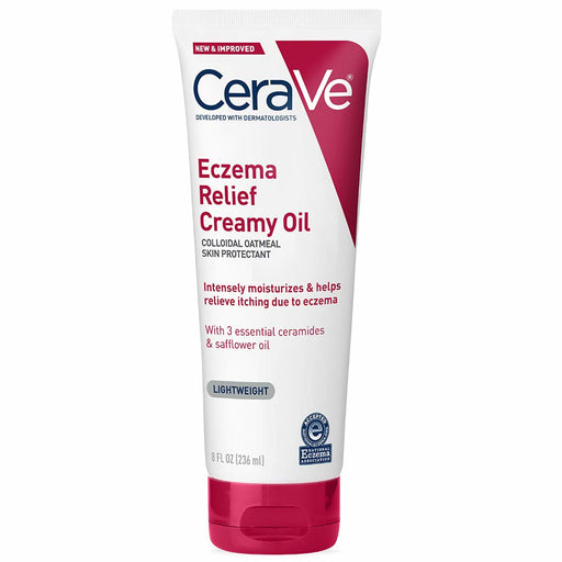 CeraVe Eczema Relief Creamy Oil 8 Oz In Front Of White Background