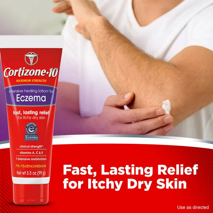 Cortizone 10 Maximum Strength Intensive Healing Lotion For Eczema 3.5 Oz Banner That Reads - Fast, Lasting Relief For Itchy, Dry Skin 