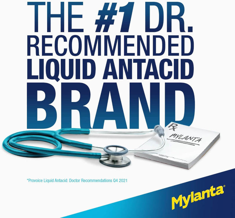 Mylanta Maximum Strength Antacid And Anti Gas Liquid Classic Flavour 12 Oz Banner That Reads = Number 1 Recommended Brand