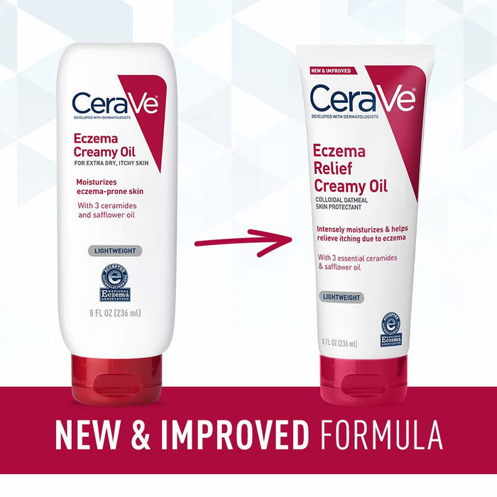 CeraVe Eczema Relief Creamy Oil 8 Oz Banner That Reads - New & Improved Formula 