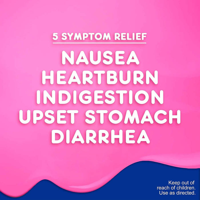 Pepto Bismol Banner That Reads - 5 Symptom Relief