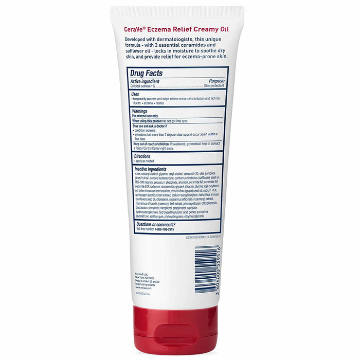 CeraVe Eczema Relief Creamy Oil 8 Oz Usage Instructions On Reverse Of Product Bottle