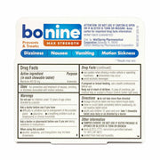 Bonine Max Strength Motion Sickness Tablets Peppermint 16 Usage Instructions On Reverse Of Outer Packaging