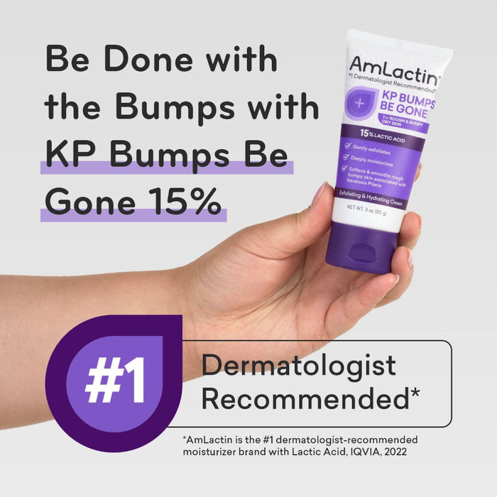 Amlactin KP Bumps Be Gone 15% Lactic Acid Moisturizing Cream 3 Oz Banner That Reads - Be Done With Bumps