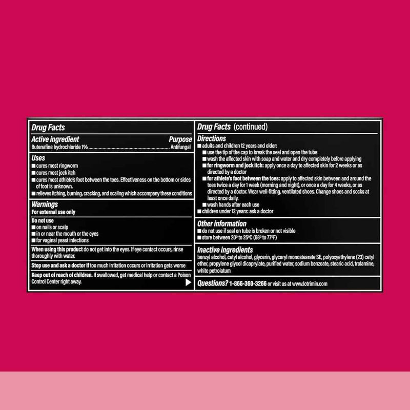 Lotrimin Ultra Ringworm Cream 1.1 Oz Usage Instructions On Reverse Of Packaging