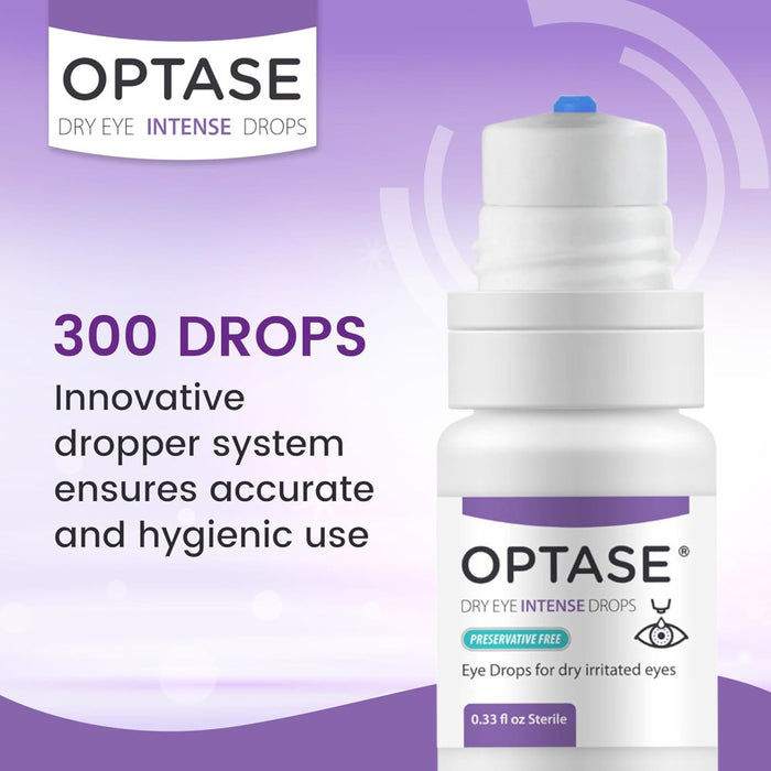 OPTASE Dry Eye Intense Drops, 0.33 fl oz Banner That Reads 300 Doses Per Bottle