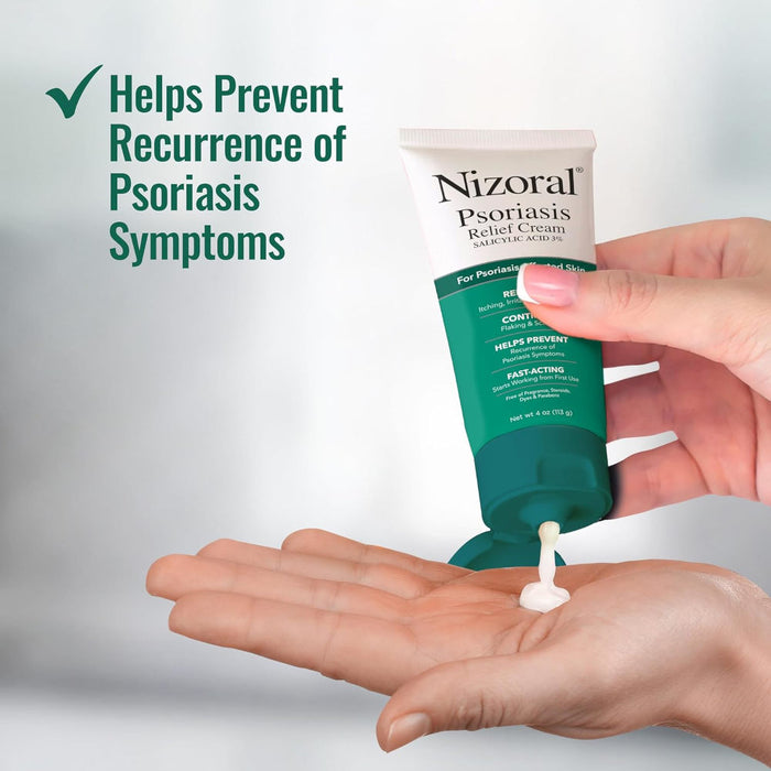 Nizoral Psoriasis Relief Cream Salicylic Acid 3% 4 Oz Banner That Reads Helps Prevent Recurrence Of Psoriasis Symptoms