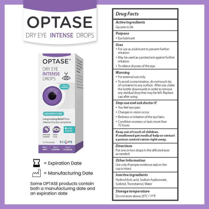 OPTASE Dry Eye Intense Drops, 0.33 fl oz Usage Instructions On Reverse Of Product Packaging
