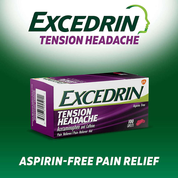 Excedrin Tension Headache Caplets 100ct  Banner That Reads Aspirin Free Pain Relief