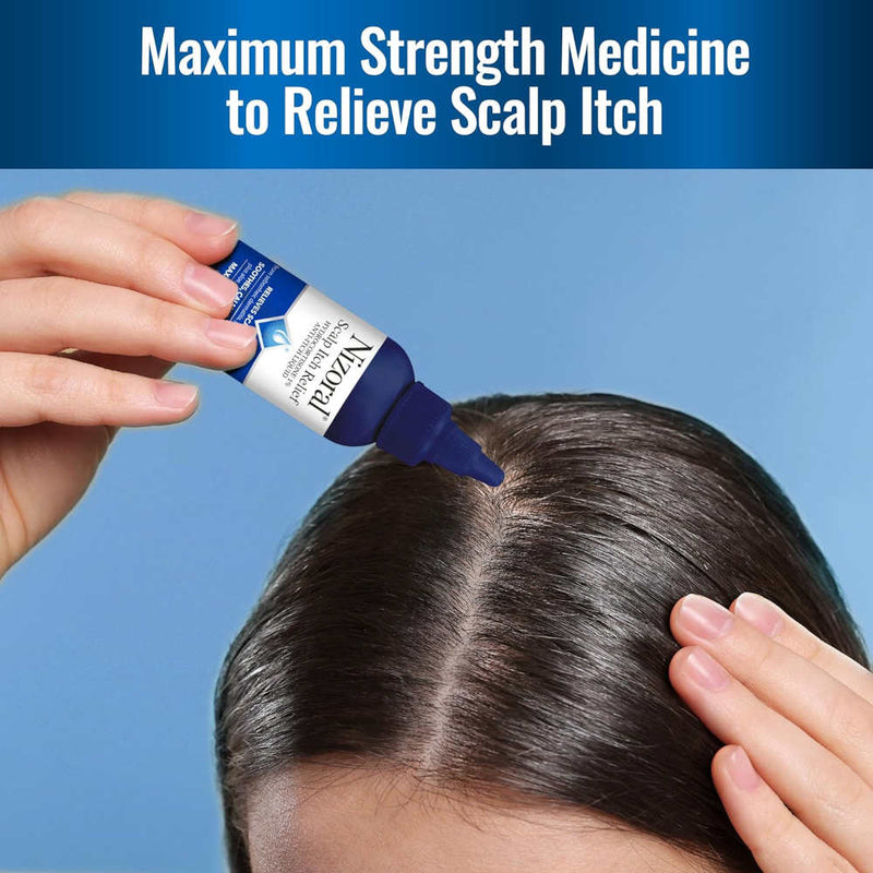 Nizoral Scalp Itch Relief Liquid 2 Fl Oz Banner That Reads - Maximum Strength Medicine To Relieve Scalp Itch