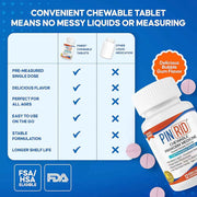 PIN RID chewable tablet packaging with features listed on a blue background