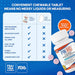 PIN RID chewable tablet packaging with features listed on a blue background