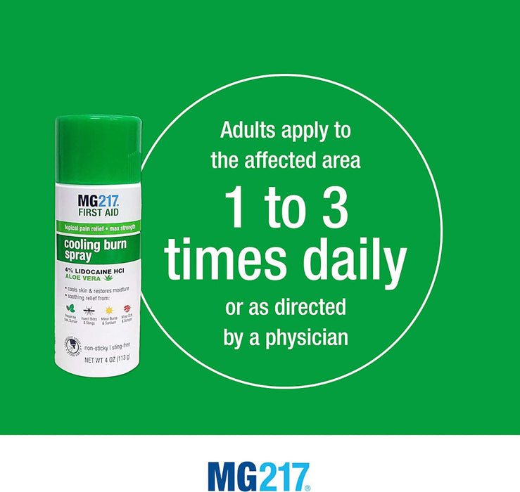 MG217 Cooling Burn Spray 4 Oz Banner That Reads Use 1 to 3 Times Per Day