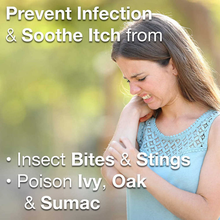 MG217 Cooling Burn Spray 4 Oz Banner Showing A Female In Discomfort From Insect Sting