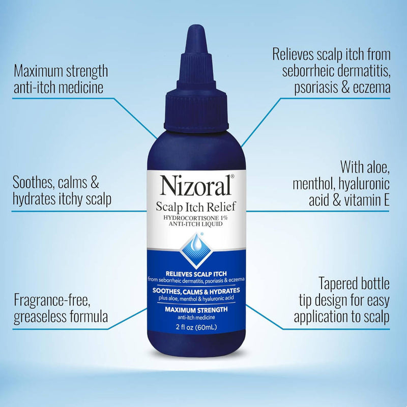 Nizoral Scalp Itch Relief Liquid 2 Fl Oz Banner That Reads - With Aloe, Menthol, Hyaluronic Acid & Vitamin E