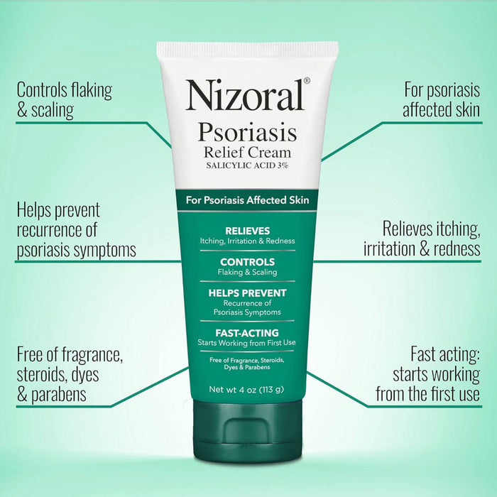 Nizoral Psoriasis Relief Cream Salicylic Acid 3% 4 Oz Banner That Reads Controls Flaking And Scaling
