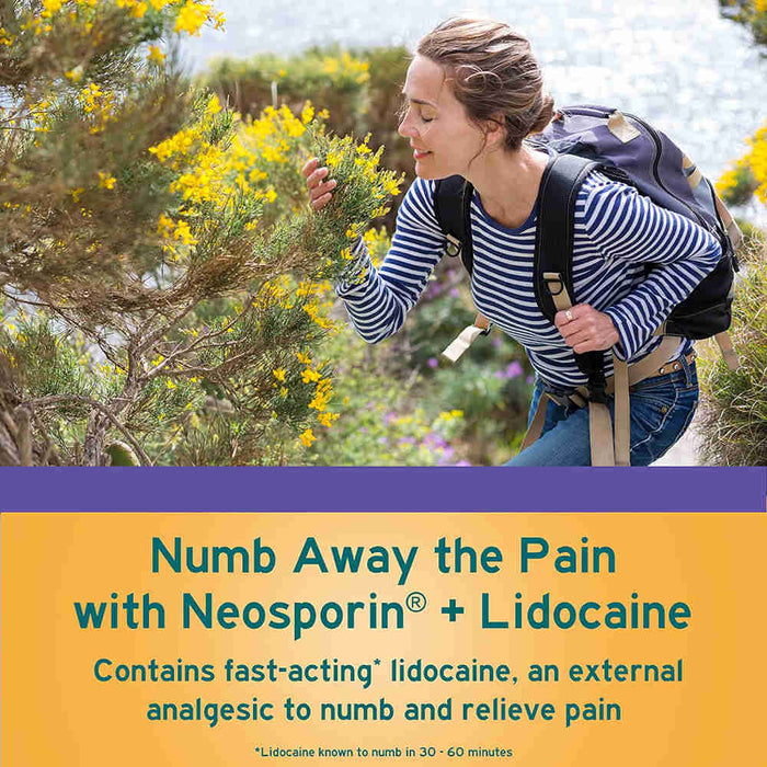 Neosporin Plus Lidocaine Anitbiotic Ointment 0.5 Oz Banner That Reads, Numb Away The Pain