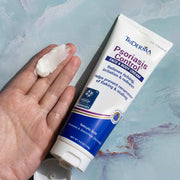 Triderma Psoriasis Control Face & Body Cream 4.2 Oz Banner Showing Person With Triderma Cream On Their Hand