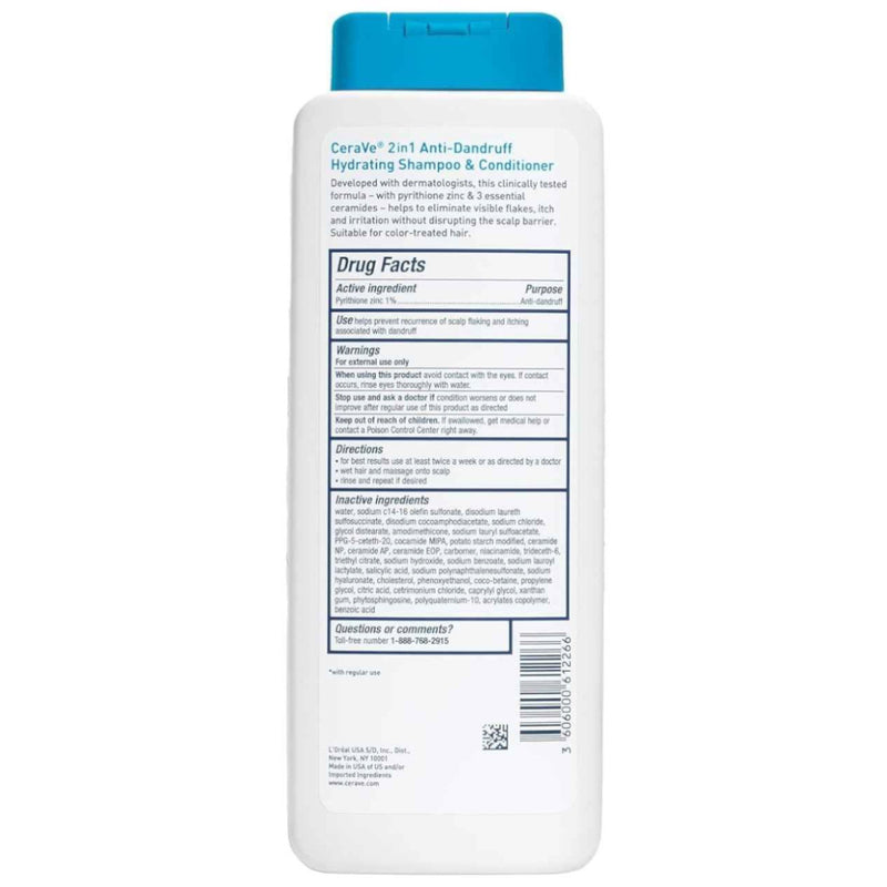 CeraVe 2-in-1 Anti-Dandruff Shampoo and Conditioner Drug Facts and ingredients label