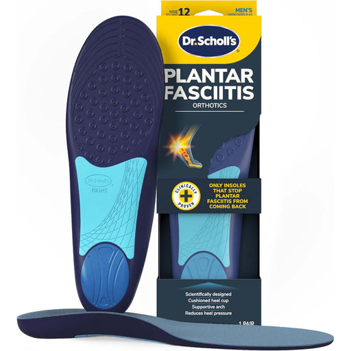 US Dr. Scholl’s Plantar Fasciitis Orthotics, men’s US 8–13, with insoles and American retail packaging.
