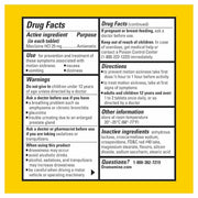 Drug Facts panel for Dramamine motion sickness less drowsy chewable tablets, showing usage directions, warnings, and inactive ingredients on a white background with a yellow border.