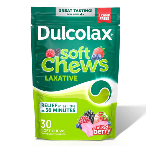 Duloclax Soft Chews Laxative Mixed Berry 30 In Front Of White Background