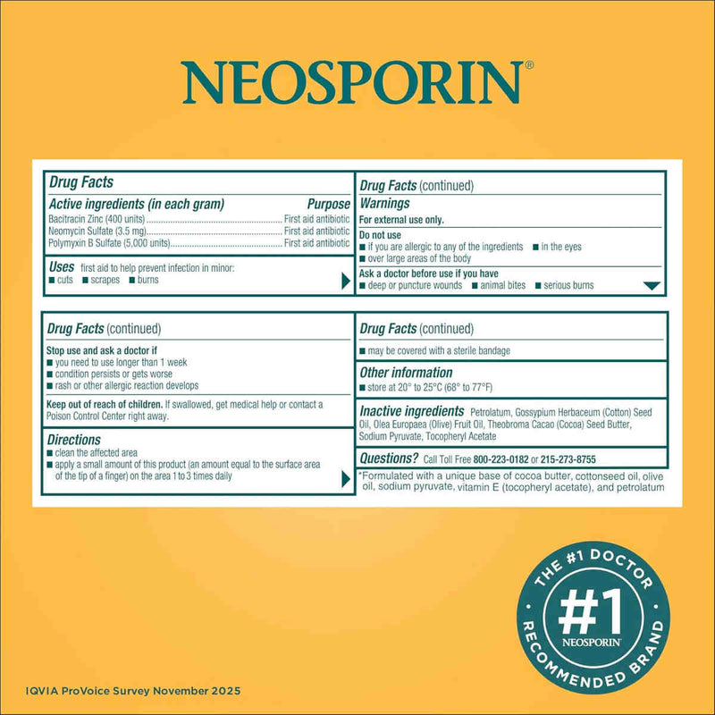 Neosporin Original triple antibiotic ointment Drug Facts panel