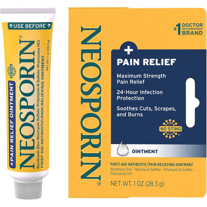 Neosporin + Pain Relief triple antibiotic ointment 1 oz tube and carton