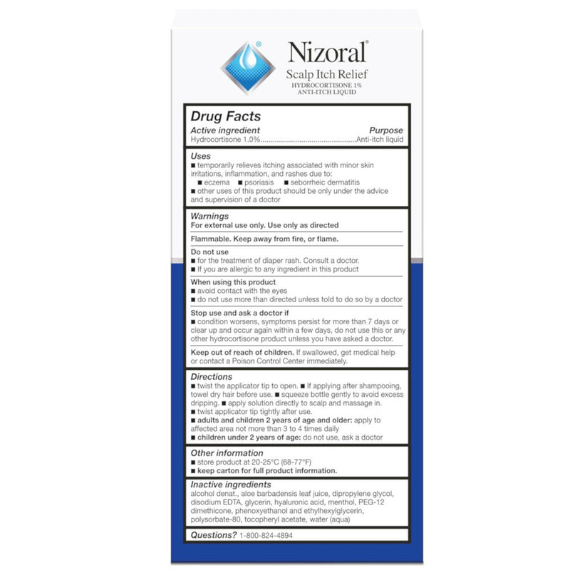 Nizoral Scalp Itch Relief Liquid 2 Fl Oz Usage Instructions On Reverse Of Outer Packaging