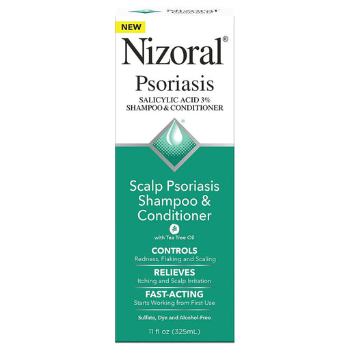 Nizoral Psoriasis Scalp Shampoo And Conditioner 11 Oz In front Of White Background