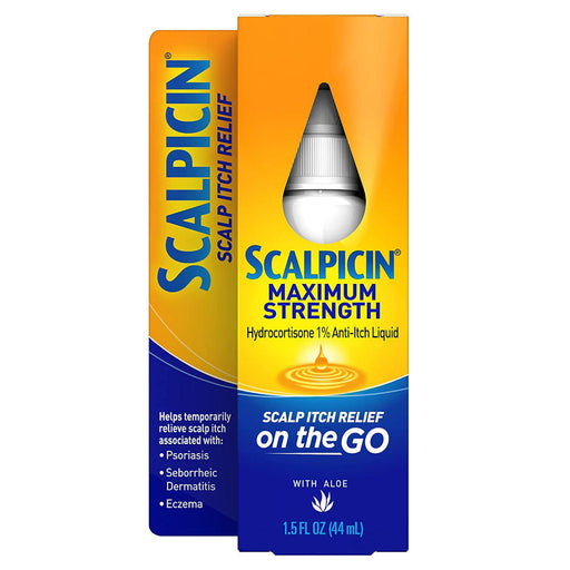 Scalpicin Maximum Strength Hydrocortisone 1% Anti-Itch Scalp Relief Liquid  1.5 Oz In Front Of White Background