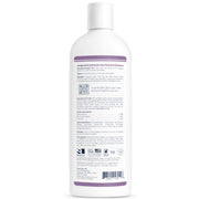 Back view of a Veterinary Formula Antiparasitic & Antiseptiche Medicated Shampoo for dogs bottle on a white background, showing the detailed product label and drug facts.