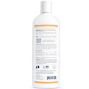 Back of a white bottle of Veterinary Formula Clinical Care Antiseptic & Antifungal Shampoo, with orange label accents, small-print instructions, a QR code, and barcode.