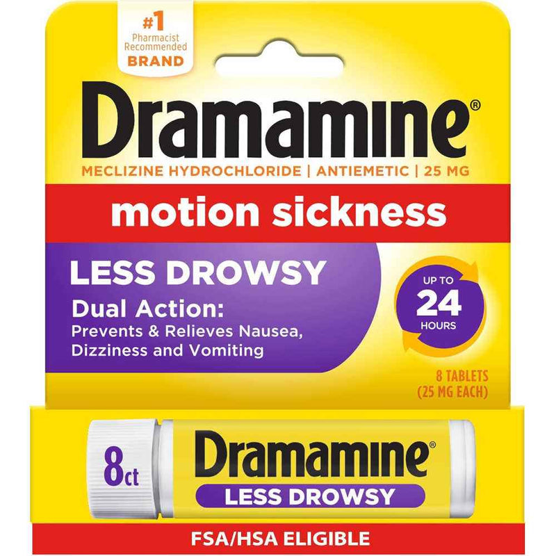 Dramamine All Day Less Drowsy Motion Sickness Relief, 8 Count